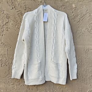 Futurino Cream Chunk Cable Knit Open Front Cardigan With Pockets Size L